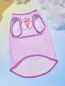 SHEIN X Care Bears 1 Piece Cartoon Pattern Printed Pet Vest, Cat Clothes, Dog Clothes, Size XXS-XXXXL, Extra Small, Extra Large, Share Bear, Cheer Bear. - Purple - View 5