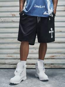 Modcrash Pantalones cortos para hombre, estampado de ropa de calle, ajuste relajado con cordón, playa, correr, baloncesto, exterior, primavera verano, unisex - Multicolor - Ver 3