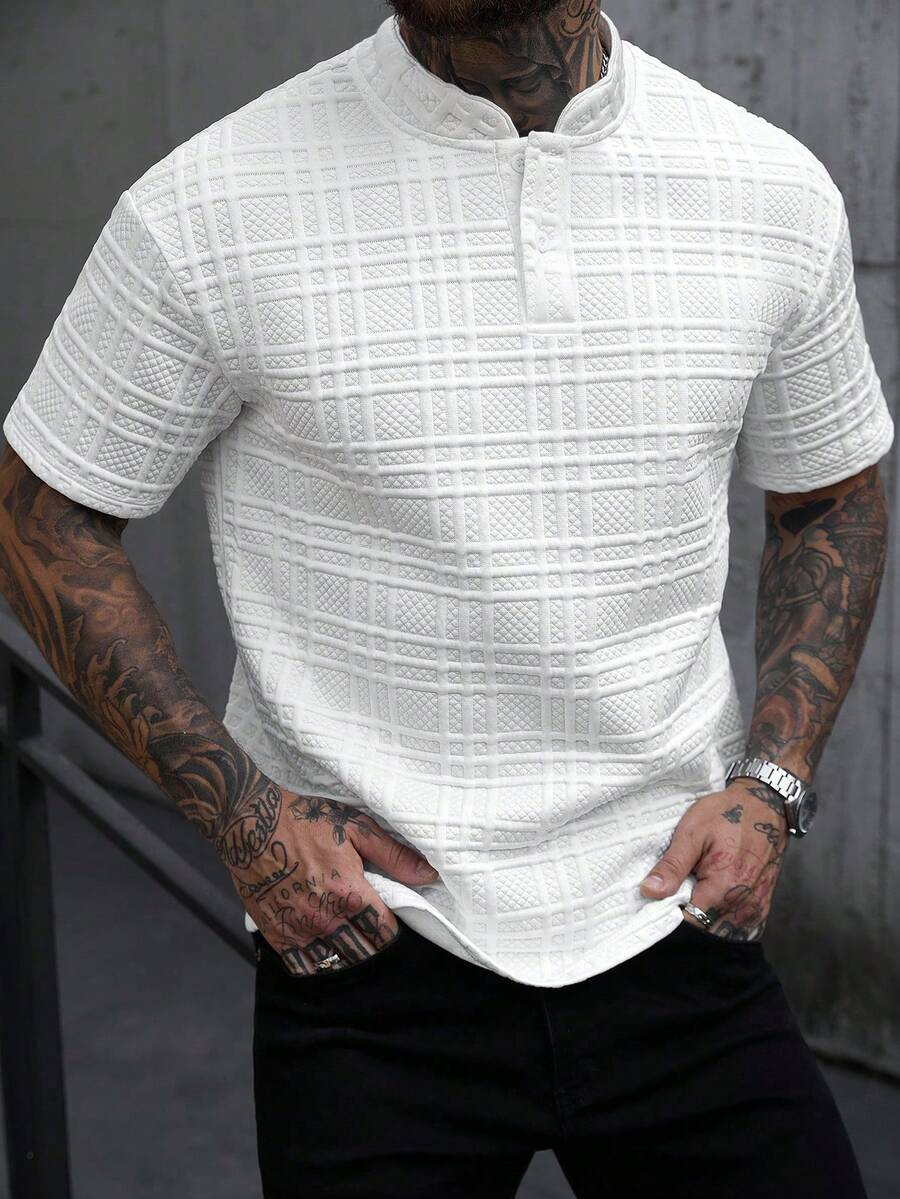 Manfinity CasualCool 男士休闲立领纯色短袖 Polo 衫 - 白色 - 查看 1