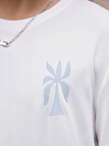 Open Phase Men's Simple Botanical Print Round Neck Short Sleeve Casual T-Shirt , Retro American, Unisex, Relaxed Fit Summer Outfits – Suitable For Everyday Wear And Summer Holiday Outfits. - White - View 5