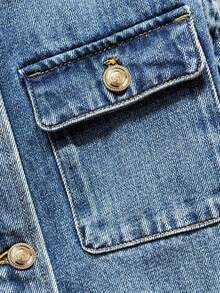 GlowEve Women's Single-Breasted Knotted Casual Versatile Daily Wear Denim Jacket - Blue - View 5