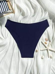 SHEIN Swim 2026春夏新款女士侧高衩假休闲黑色比基尼泳裤 - 藏蓝色 - 查看 3