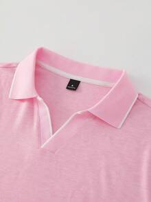 Manfinity Mode 男士短袖Polo衫，适合外出、聚会和度假穿着 - 粉色 - 查看 6