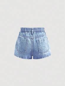 SHEIN Tween Girl Summer Y2K Casual Boho Asymmetrical Button Denim Skort, Summer Vacation And Daily Streetwear - Light Wash - View 6