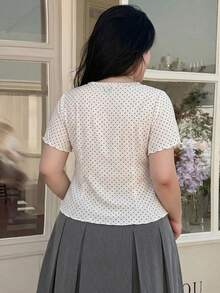 Dazy Plus Ditsy Ditsy Floral Tie Front Scoop Neck Short Sleeve Cropped Summer T-Shirt - White - View 3