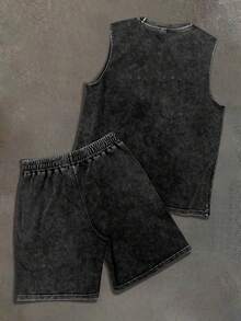 PAVTROS Men's Statue Of Liberty Print Crew Neck Tank Top And Shorts Casual Set - Black - View 2