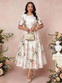 SHEIN Lady Đầm dự tiệc cỡ lớn thanh lịch in hoa - Nhiều màu - Xem 5