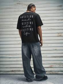 Modcrash Áo thun nam in chữ, phong cách retro Mỹ, unisex, dáng rộng thoải mái, thích hợp cho trang phục mùa hè – Phù hợp mặc hàng ngày và đi nghỉ hè. - màu đen - Xem 3