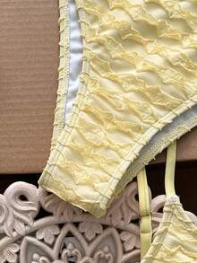 Swim Mod Bộ 2 món đồ bơi bikini mùa hè cho nữ, màu vàng, chất liệu dệt kim raffia, kiểu jacquard, gồm áo hai dây và quần bikini cạp cao. - Nhiều màu - Xem 5