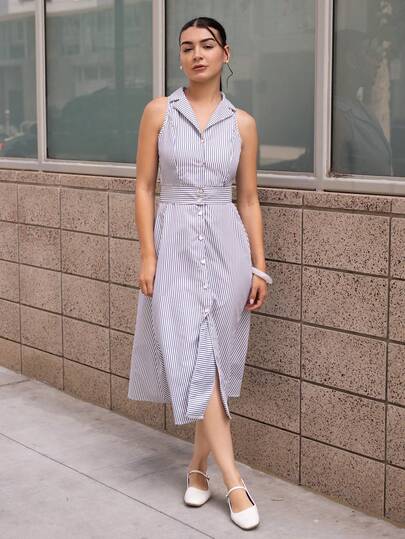 Andrea Bello 女士优雅条纹休闲/通勤连衣裙
