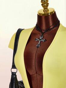 Amplova Deep Draped Neck Twist Front Jumpsuit With Ruched Sleeves - Light Yellow - View 5