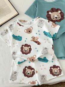 LMoss Kids 4件套男婴可爱动物印花休闲T恤和短裤家居服套装 - 彩色 - 查看 6