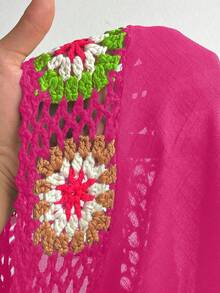 Swim Lushoire Plus Size Women Crochet Knit Cover Up Dress For Vacation - Hot Pink - View 7