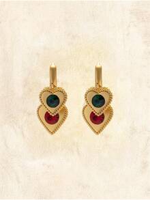 Glisma 优雅心形吊坠耳环，镶嵌水钻，时尚设计 - 彩色 - 查看 3