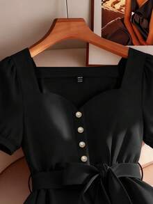 GlowEve CURVE 大码梭织优雅简约通勤女式衬衫 - 黑色 - 查看 4