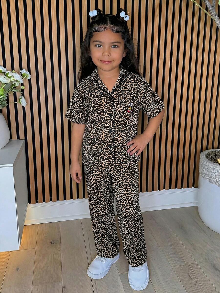 Dazy Kids Set di abbigliamento da casa per ragazze con top a maniche lunghe e pantaloni con stampa a quadri e ricami, adatto per l'autunno - Moka Marrone - Visualizzare 1