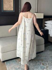 Dazy Plus Casual Floral Print Patchwork Trim Camisole Plus Size Women Spring/Summer Nightgown Pajamas - Apricot - View 4