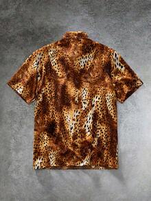 HIMLAND Men's Fashion Raglan Short Sleeve Front Button Leopard Print Shirt - Multicolor - View 4