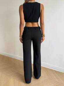 SHEIN EZwear Bộ vest và quần tây công sở màu đen dành cho nữ - màu đen - Xem 2