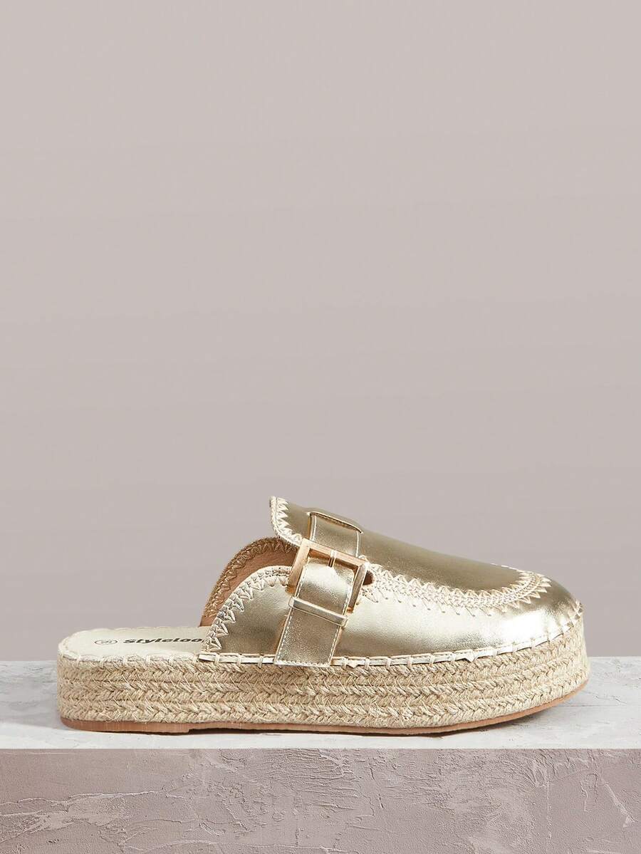 Styleloop Giày bệt nữ, giày lười, sandal đế bằng, giày mùa xuân/nghỉ lễ/lễ Phục Sinh, phong cách Bohemian, lễ hội âm nhạc, trang phục dự tiệc, phong cách Mỹ cổ điển. - Vàng - Xem 1