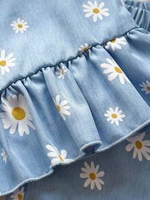 SHEIN Vintaside Kids 两件套女童纯色圆领无袖上衣和宽松纯色短裤套装 - 藍色 - 查看 7