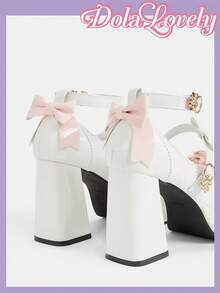 Dola Lovely Women's Shoes Beige And Pink High Heels Mary Jane Platform, Lolita Wears JK, Gothic Wears Y2K. - White + pink splicing - View 5