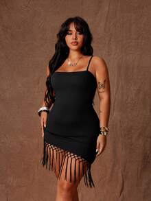 Rustia Sexy Strapless Fringed Bodycon Mini Dress - Black - View 4