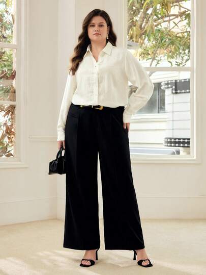 MOTF PREMIUM PLUS SIZE WOMEN'S TURN-DOWN COLLAR LONG SLEEVE SHIRT, SPRING/SUMMER