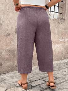 EMERY ROSE Plus Size Women Casual Pants, Comfortable Textured Capri Pants, Spring/Summer Countryside Vacation - Mauve Purple - View 2