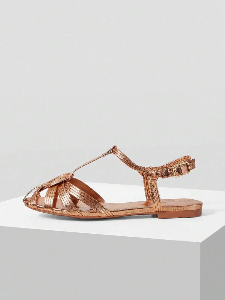 LADIES CHAMPAGNE SIMPLE FASHION CASUAL SUITABLE FOR DAILY COMMUTING HOLIDAY STYLE FLAT SANDALS