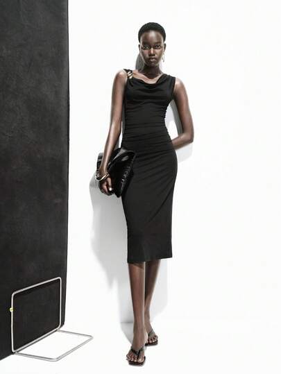 Lumivelle Women's Summer Sleeveless Dress With Metal Decor, Ruched Waist, Suitable For Work, Casual, Party