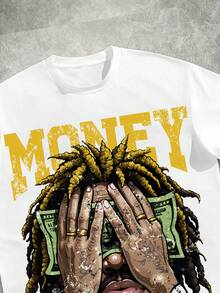 Manfinity ZONE917 Men's Letter Print Round Neck Short Sleeve T-Shirt And Leaf Print Shorts Casual Set - Yellow - View 2