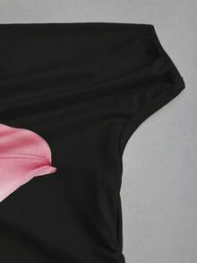 Sweetra 女士休闲印花不对称肩部上衣 - 紅色 - 查看 4