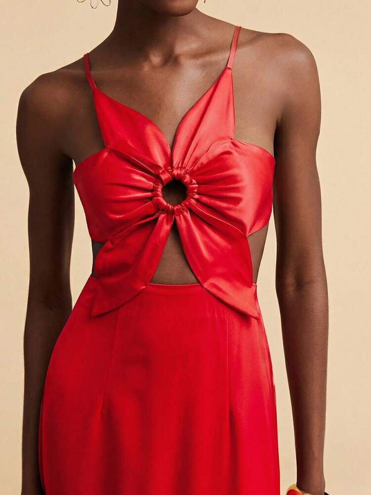 Travachic 纯色编织吊带露背连衣裙，女士，春夏款 - 紅色 - 查看 4