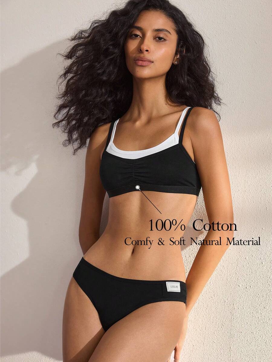 Ocili 女士简约舒适撞色二合一文胸内裤套装 - 黑與白 - 查看 1