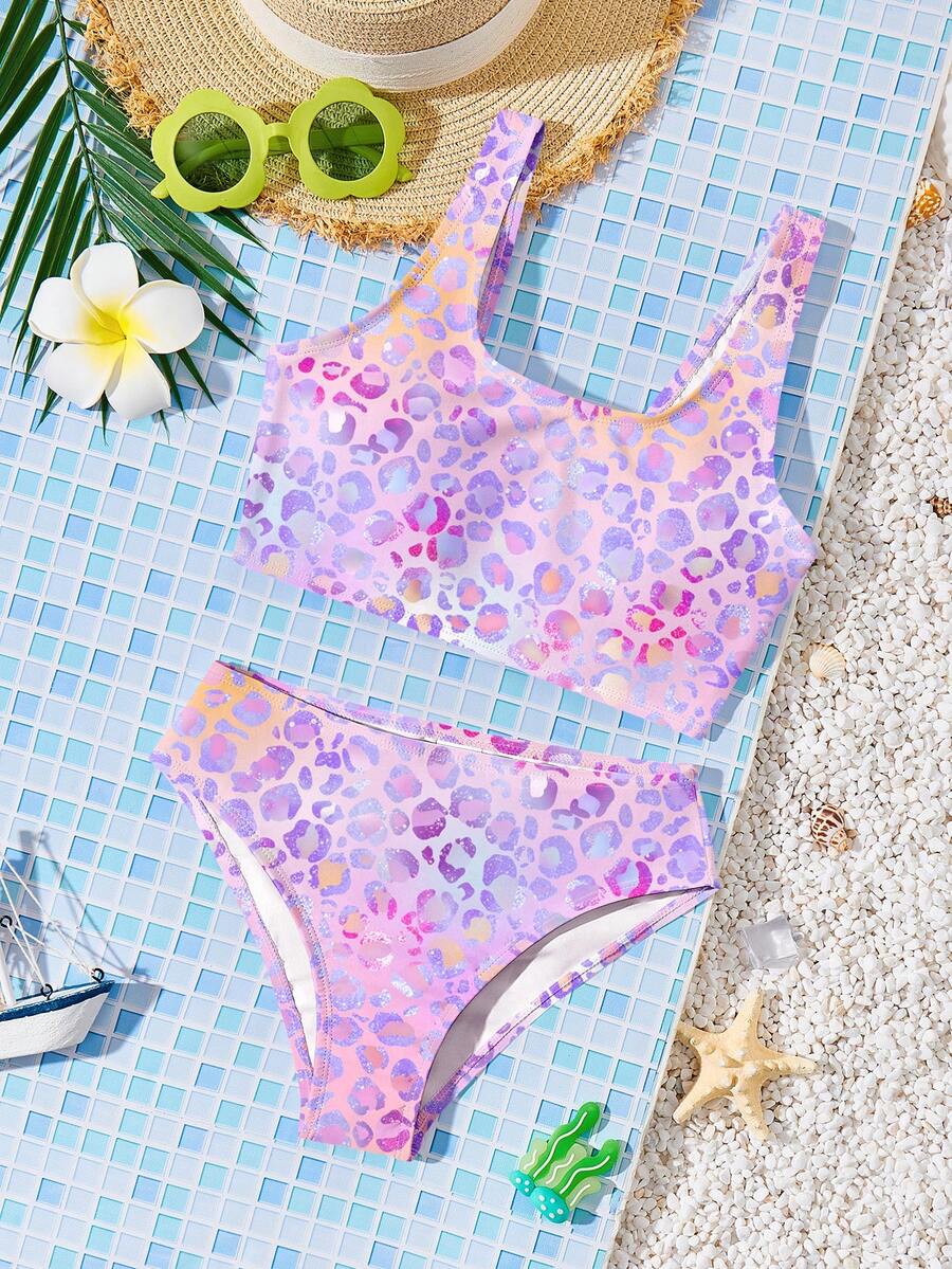 Bộ đồ bơi hai dây và bikini tam giác in họa tiết hoa tối giản, phong cách thường ngày dành cho bé gái tuổi teen, thích hợp cho mùa hè. - Nhiều màu - Xem 1