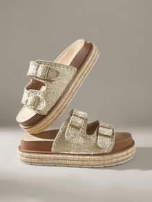 Solecia Summer Vacation Casual Thick Sole Buckle Sandals - Apricot - View 3