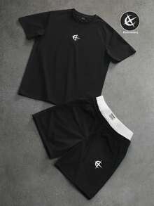 PAVTROS Men's Round Neck Star & Moon Embroidery Pattern Short Sleeve T-Shirt And Shorts Casual Daily Outfit - Black - View 6