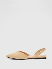 CUCCOO BIZCHIC Patent Leather Closed Toe Sandals Women's Summer Commuter Pointed Toe Wedge Heel Low Heel Slingback Flat Sole Shoes - Apricot - View 3