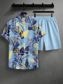 Genlund Bộ đồ nam thường ngày in hình cây cỏ gồm áo sơ mi và quần short, thích hợp cho kỳ nghỉ. - Nhiều màu - Xem 2