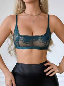 SHEIN Áo ngực nữ gợi cảm và thoải mái với ren hoa quyến rũ, lãng mạn. - màu xanh lá - Xem 4