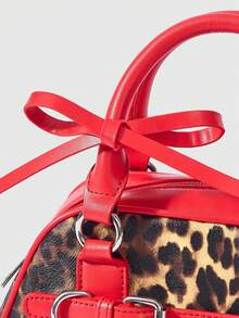 ROMWE Grunge Punk Bolso de mano casual de mujer con diseño de hebilla y estampado de leopardo - Rojo - Ver 4
