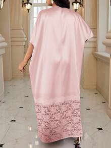 Fleurora 春夏休闲优雅通勤波西米亚风休闲外出白色编织 V 领舞会礼服蝙蝠袖荷叶边领束腰连衣裙短袖大码连衣裙女士夏季服装波西米亚度假女士夏装度假连衣裙白色连衣裙优雅优雅度假服装女士波西米亚女装女士服装夏季白色连衣裙，女士正式连衣裙 - 藕粉色 - 查看 2