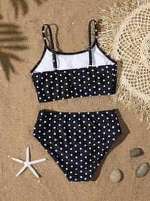 Bộ bikini kẻ sọc cho bé gái tuổi teen, đồ bơi hai mảnh thoải mái cho kỳ nghỉ hè, đi biển, du lịch. - màu đen - Xem 2