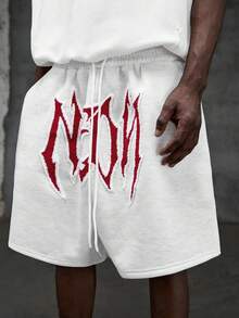 NEON BLANC 男士字母印花抽绳腰带休闲百搭日常短裤 - 白色 - 查看 3
