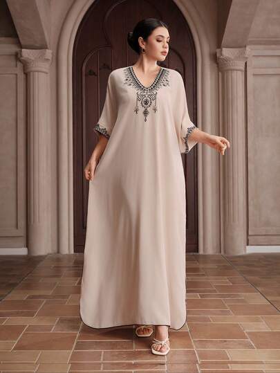 Graceveil Đầm nữ cổ chữ V dáng rộng thanh lịch xẻ tà cho mùa hè