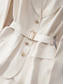 GlowEve CURVE 大码女式畅销纯色翻领长袖优雅女士套装裙和西装外套两件套 - 杏色 - 查看 7