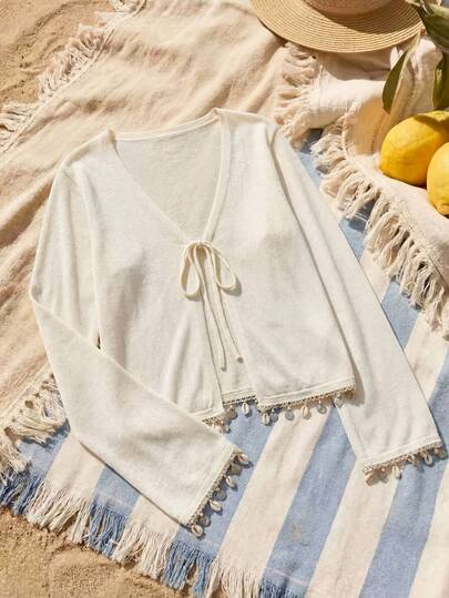 SHEIN EZwear Cardigan casual cu imprimeu de nod în culori solide pentru femei, mărime plus, pentru călătorii de vacanță