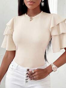 EMERY ROSE Áo thun nữ cỡ lớn màu trơn, kiểu dáng thường ngày, đa năng. - Màu be - Xem 4