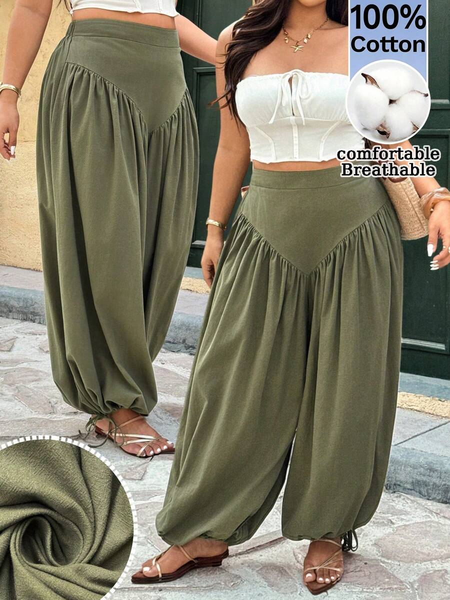 Ceyna Women's Loose Casual Harem Pants With Front Split, Suitable For Vacation, Spring/Summer Women Vacation Outfit Sets Women Summer Outfits 2 Piece Womans 2 Piece Sets Women 2 Piece Outfit Casual - Green - View 1
